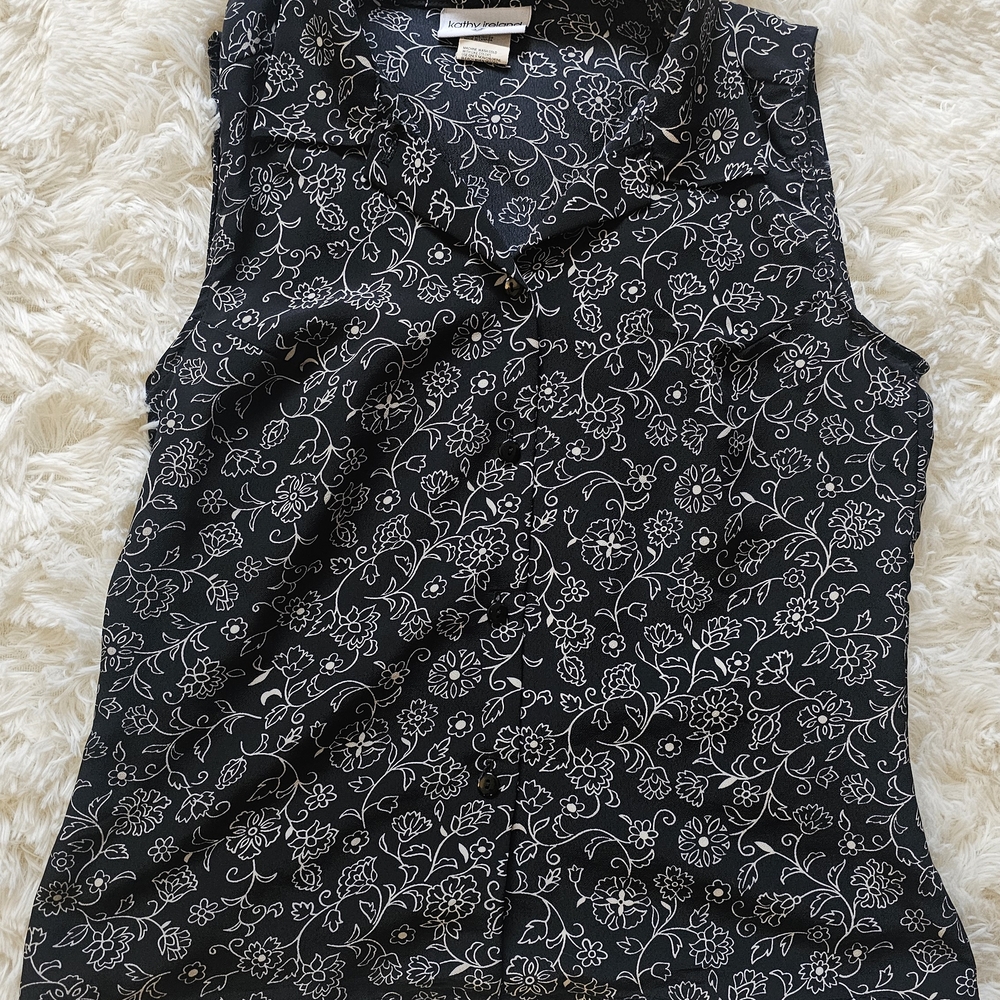 Vintage Kathy Ireland Black Floral Blouse Womens Size Medium